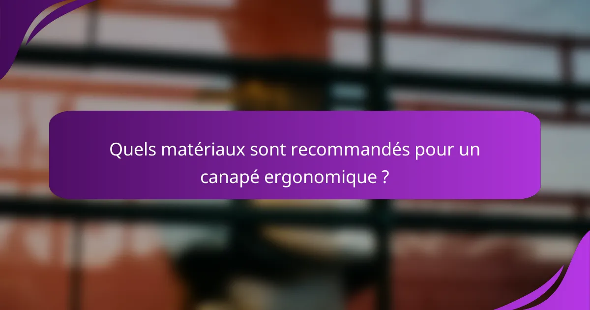 Quels matériaux sont recommandés pour un canapé ergonomique ?