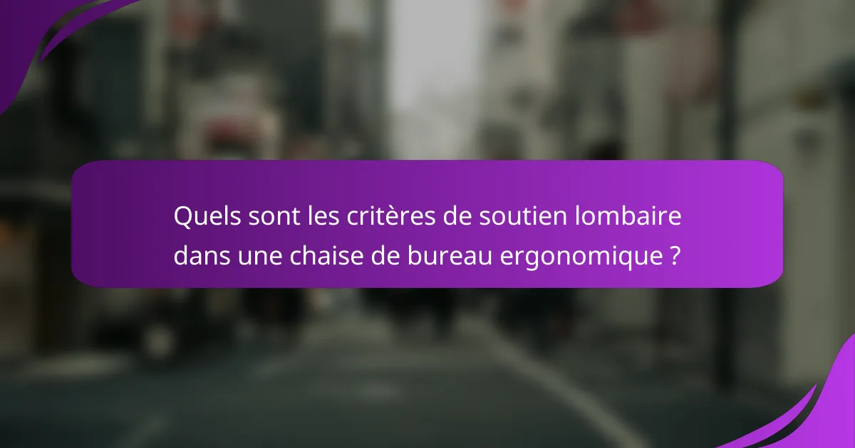 Quels sont les critères de soutien lombaire dans une chaise de bureau ergonomique ?