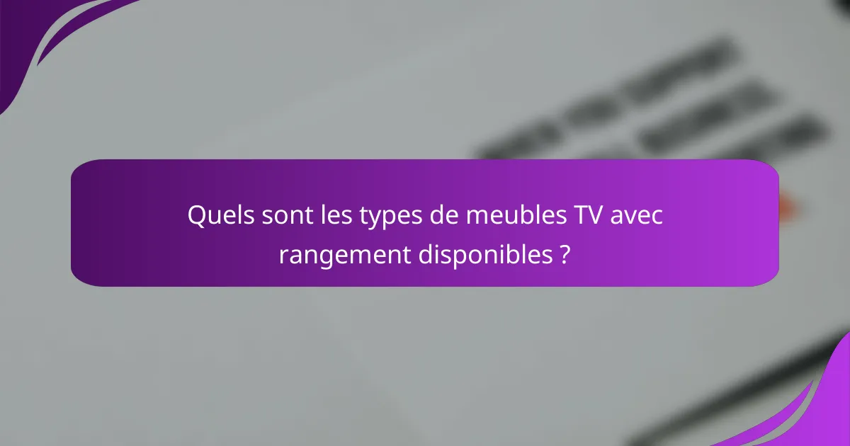 Quels sont les types de meubles TV avec rangement disponibles ?
